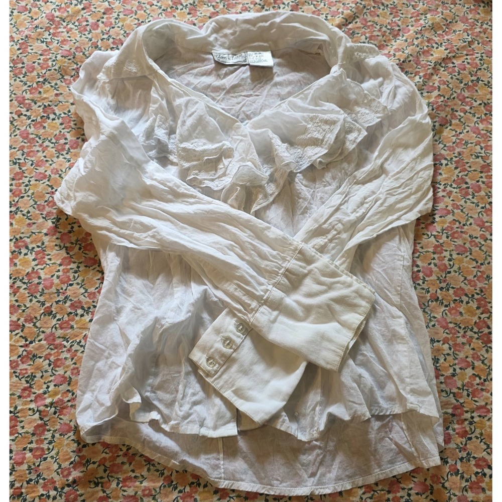 Live A Little VTG Y2K White Ruffle Top Sz Large %100 Cotton Layered Cowgirl Boho - Picture 5 of 12
